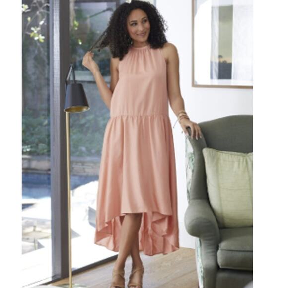 NEW David Meister Peach Orange Pastel High Low Halter Dress Size M 3374 - Picture 1 of 12